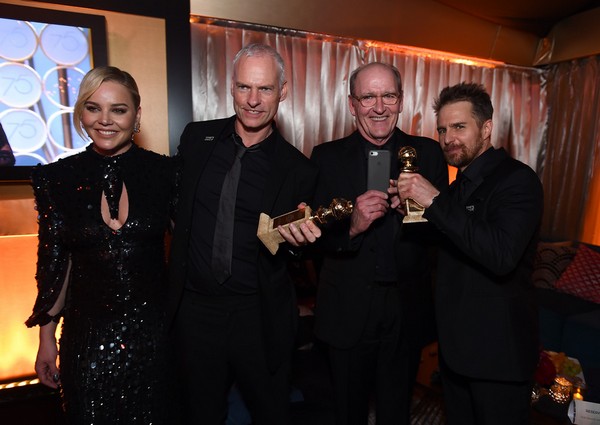 Abbie Cornish, from left, Martin McDonagh, Richard Jenkins, and Sam Rockwell attend FOX 2018 Golden Globes After Party at The Beverly Hilton on Sunday, January 7, 2018, in Beverly Hills, Calif. (Photo by Jordan Strauss/JanuaryImages/Invision/AP)